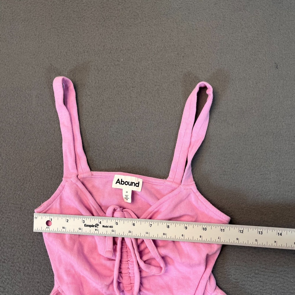 Abound Solid Pink Womens XS Tie Detail Crop Tank Top Cinched Ruffle Hem Ribbed - Picture 4 of 8
